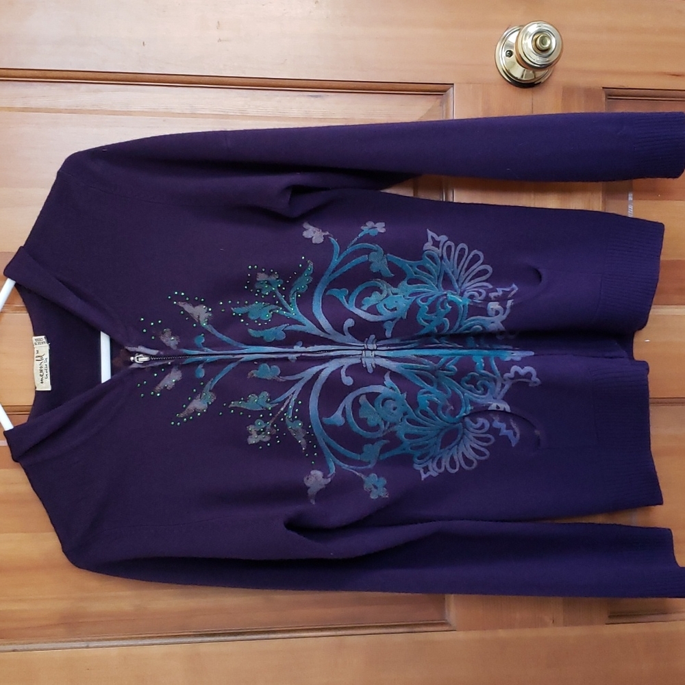 ONE WORLD SWEATER HOODIE - GORGEOUS Embellished Purple Size M